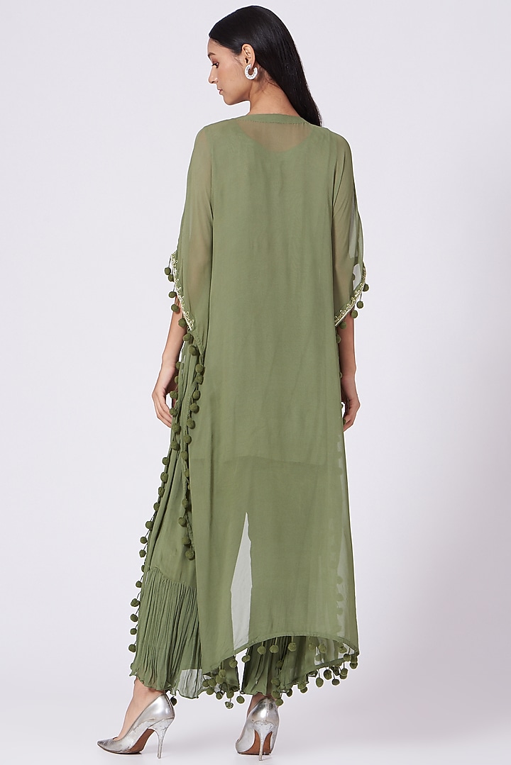 Olive Green Embellished Kaftan Set by Miku Kumar at Pernia's Pop Up Shop