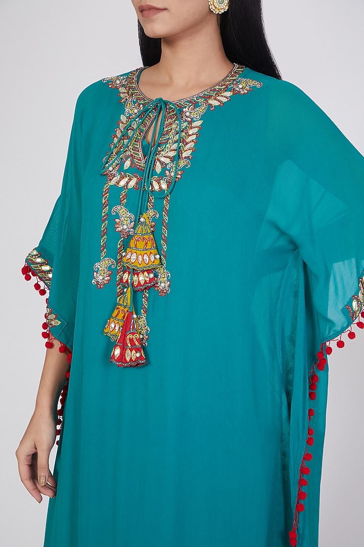 Blue Kaftan Set With Gota Patti Work by Miku Kumar at Pernia's Pop Up Shop