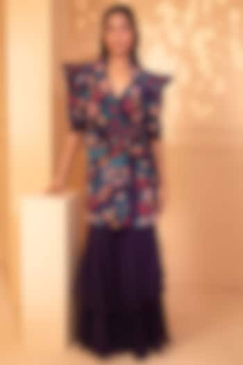 Purple Embroidered Jacket Set by Miku Kumar at Pernia's Pop Up Shop