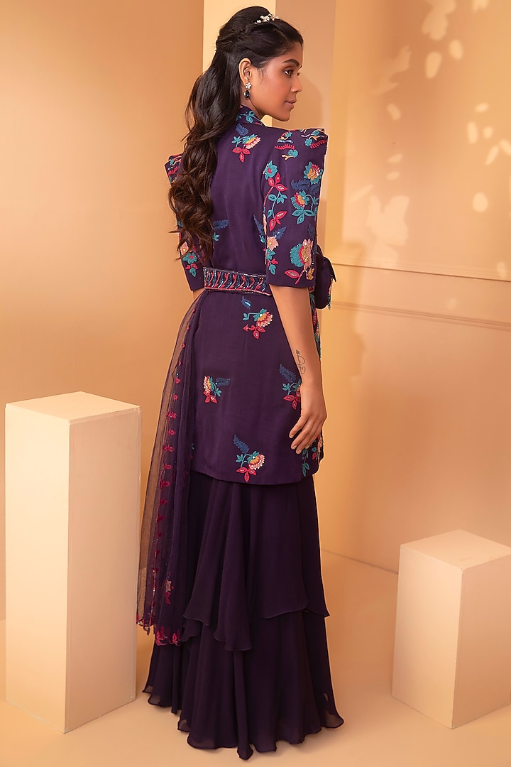 Purple Embroidered Jacket Set by Miku Kumar at Pernia's Pop Up Shop