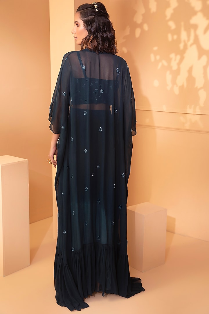 Teal Embroidered Skirt Set by Miku Kumar at Pernia's Pop Up Shop