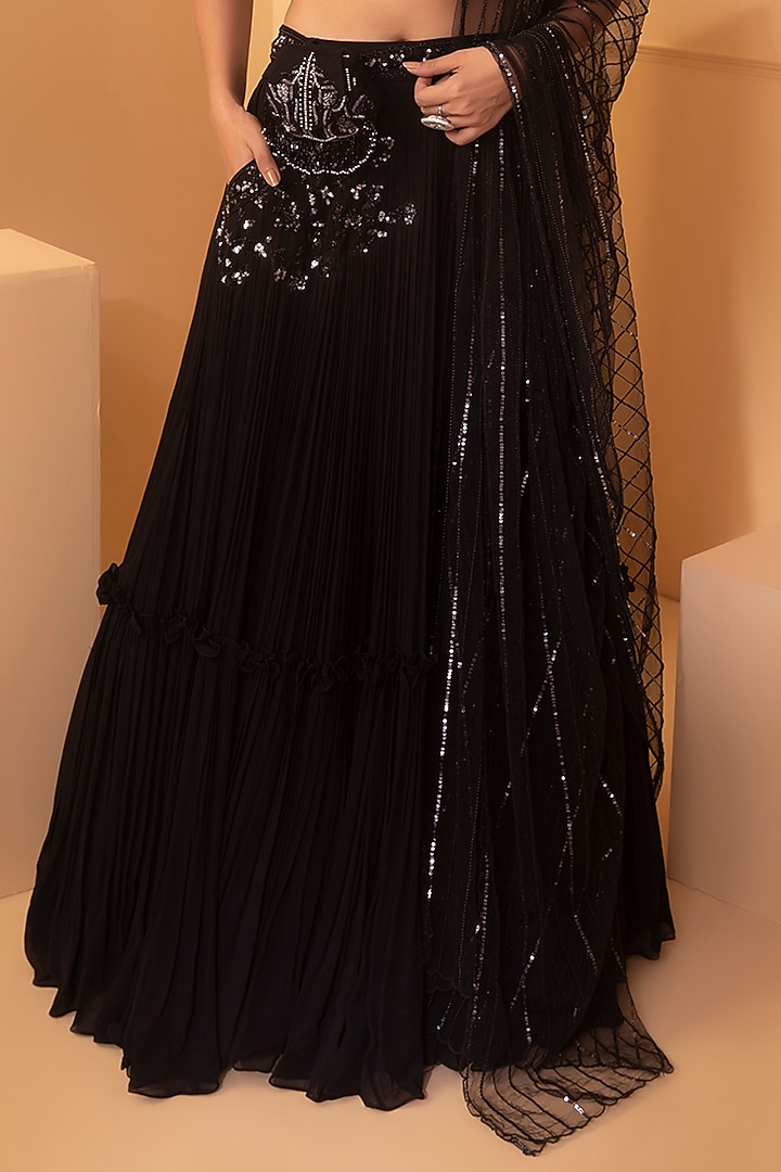 Black Embroidered Wedding Lehenga Set by Miku Kumar at Pernia's Pop Up Shop