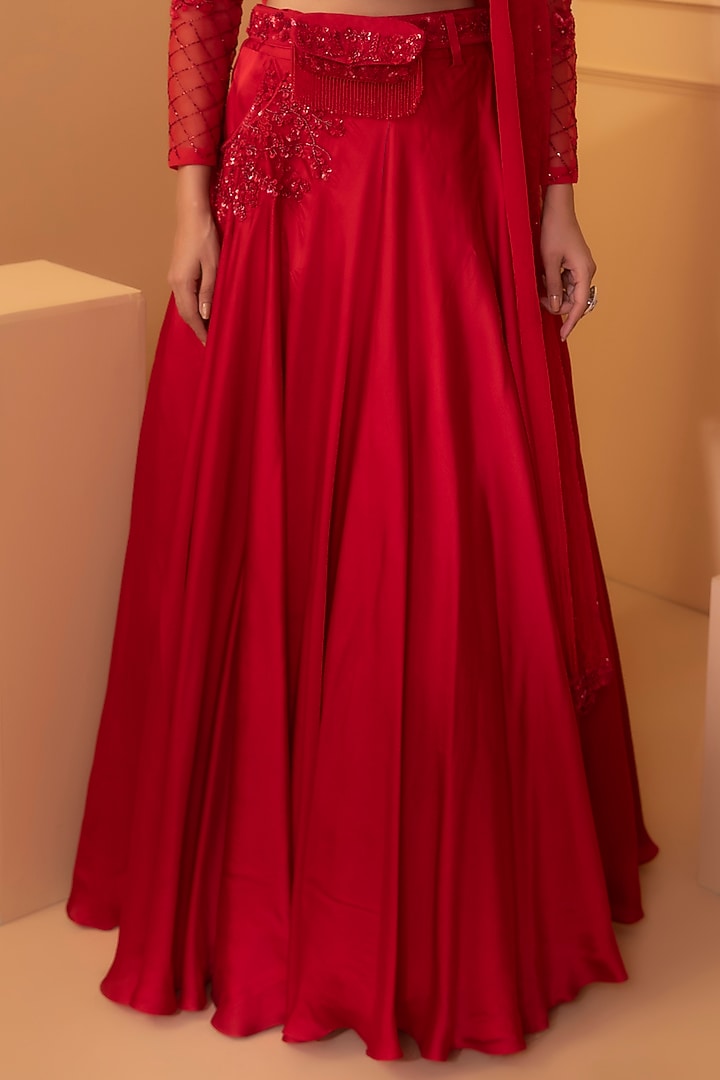 Red Embroidered Wedding Lehenga Set by Miku Kumar at Pernia's Pop Up Shop
