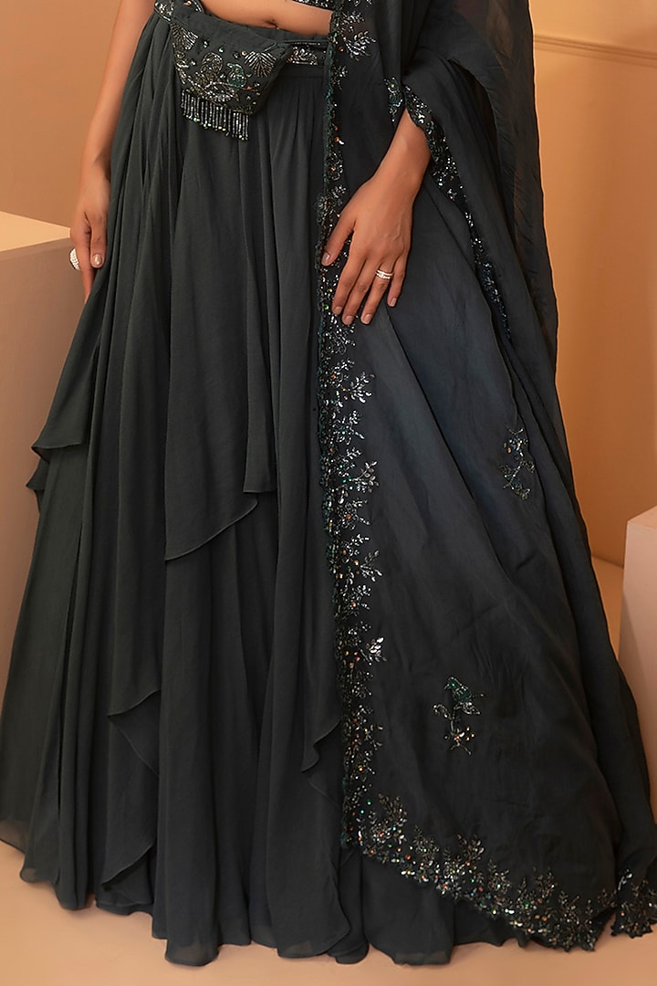 Military Green Embroidered Wedding Lehenga Set by Miku Kumar at Pernia's Pop Up Shop