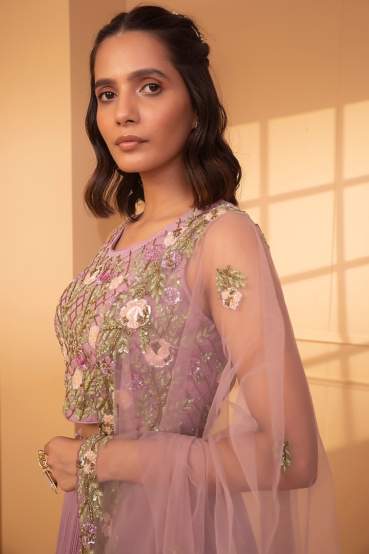 Lavender Embroidered Wedding Lehenga Set by Miku Kumar at Pernia's Pop Up Shop