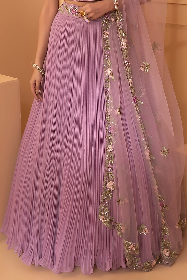 Lavender Embroidered Wedding Lehenga Set by Miku Kumar at Pernia's Pop Up Shop