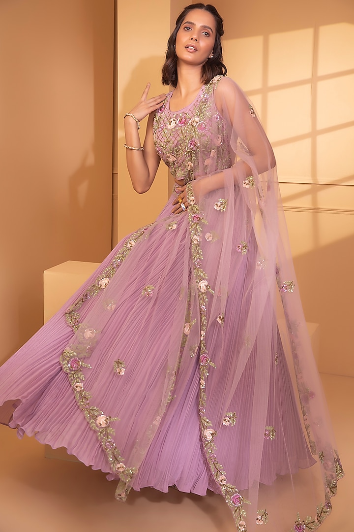 Lavender Embroidered Wedding Lehenga Set by Miku Kumar at Pernia's Pop Up Shop