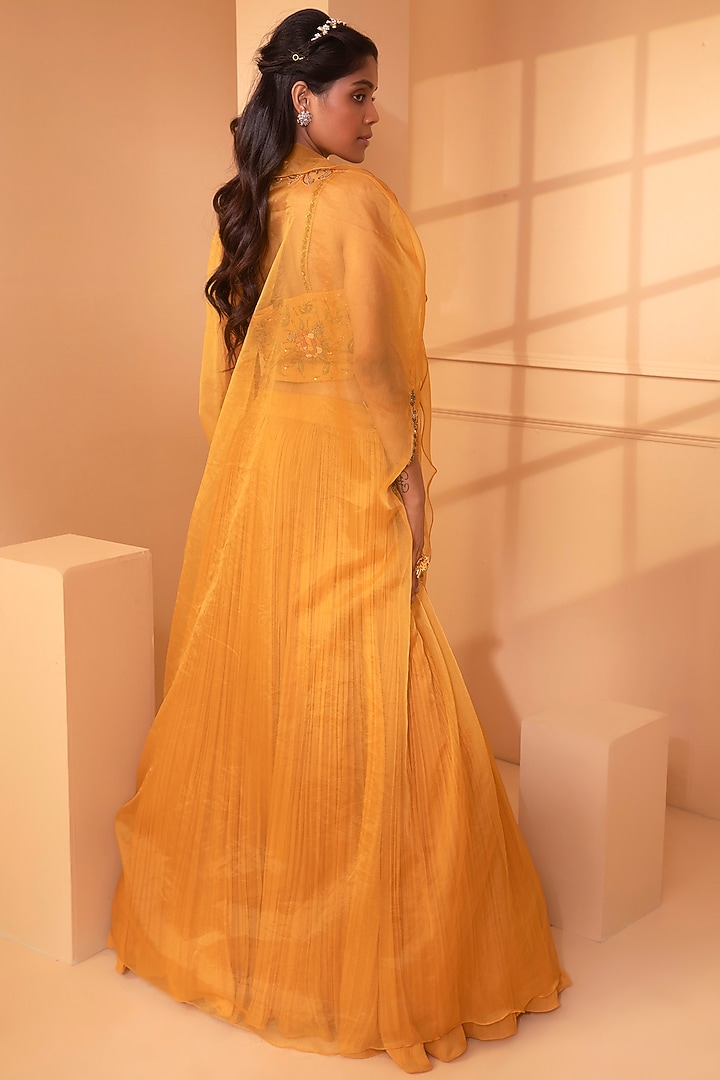 Orange Yellow Embroidered Wedding Lehenga Set by Miku Kumar at Pernia's Pop Up Shop