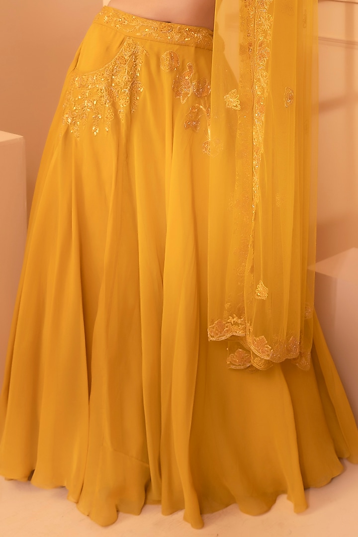 Mustard Yellow Embroidered Wedding Lehenga Set by Miku Kumar at Pernia's Pop Up Shop