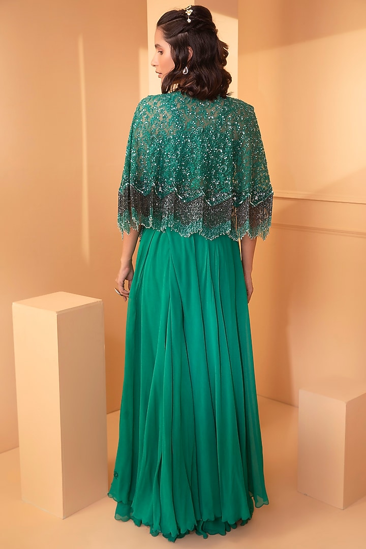 Emerald Green Embroidered Pant Set by Miku Kumar at Pernia's Pop Up Shop