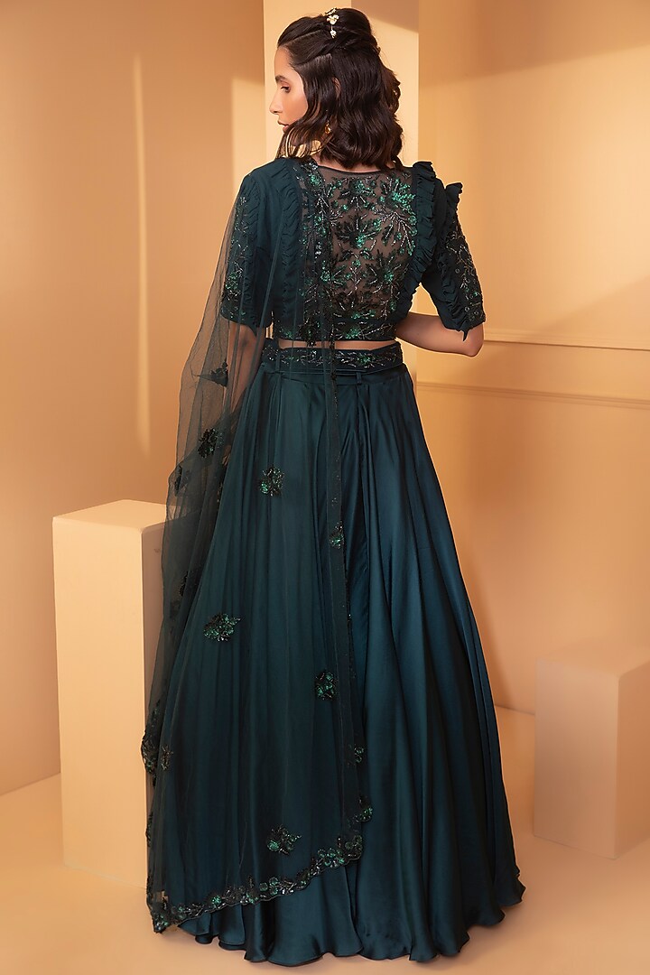 Teal Green Embroidered Wedding Lehenga Set by Miku Kumar at Pernia's Pop Up Shop
