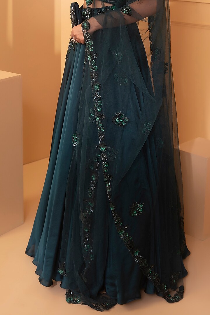 Teal Green Embroidered Wedding Lehenga Set by Miku Kumar at Pernia's Pop Up Shop