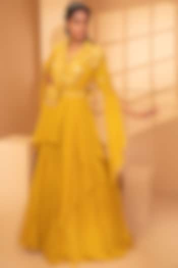 Yellow Embroidered Wedding Lehenga Set by Miku Kumar at Pernia's Pop Up Shop