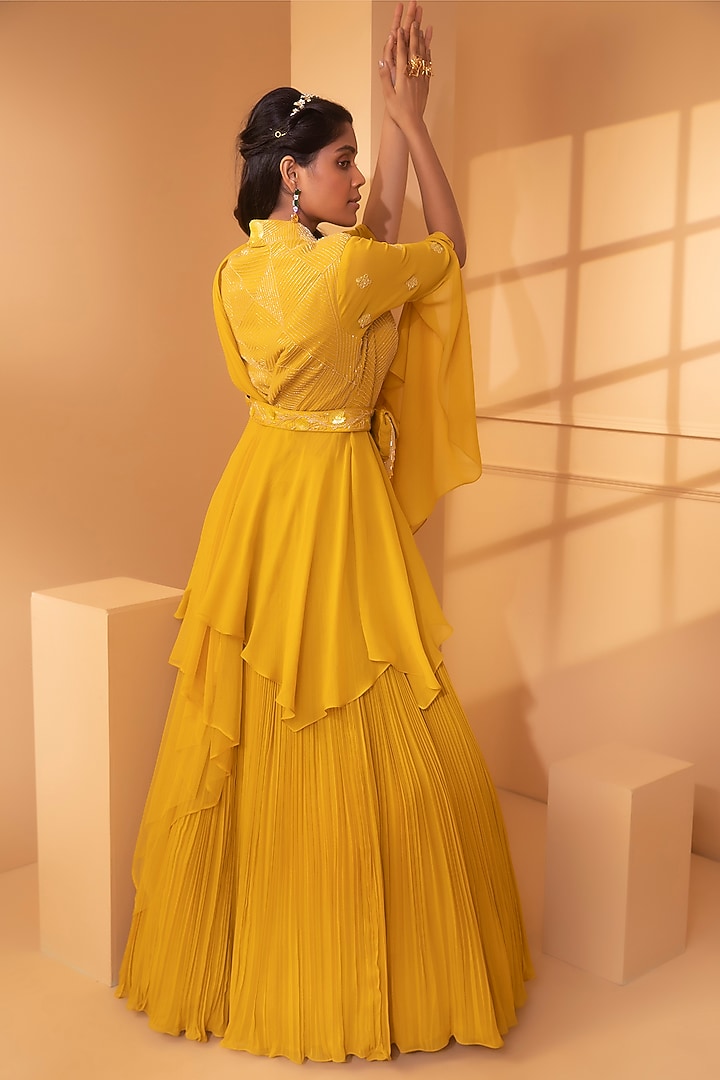 Yellow Embroidered Wedding Lehenga Set by Miku Kumar at Pernia's Pop Up Shop