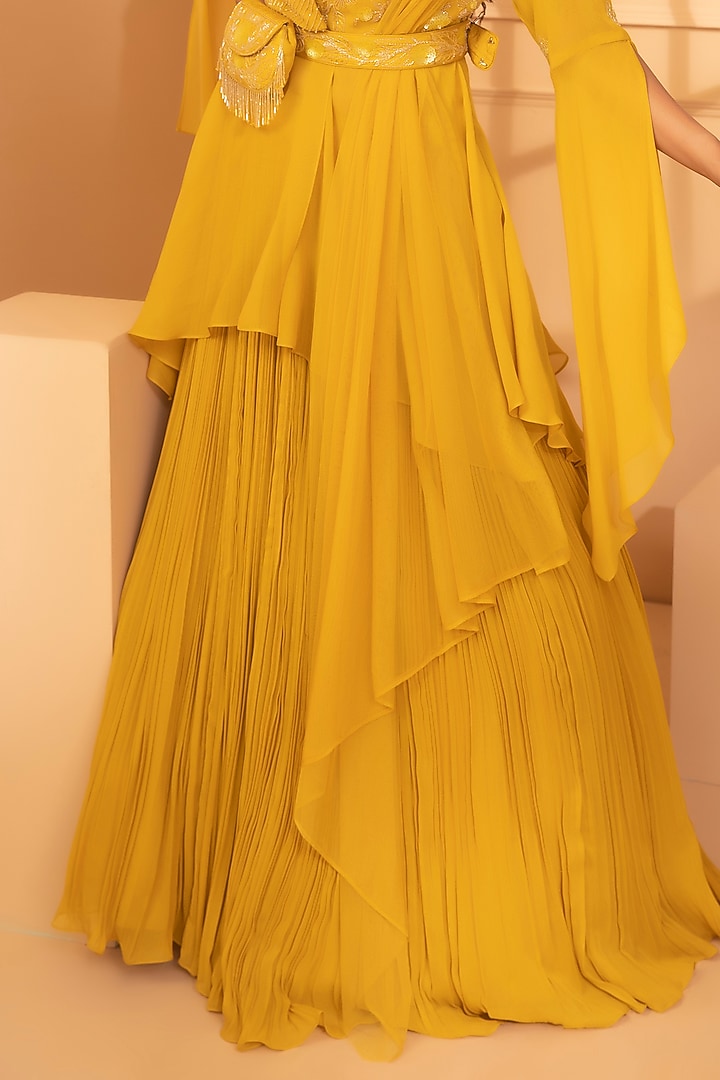 Yellow Embroidered Wedding Lehenga Set by Miku Kumar at Pernia's Pop Up Shop