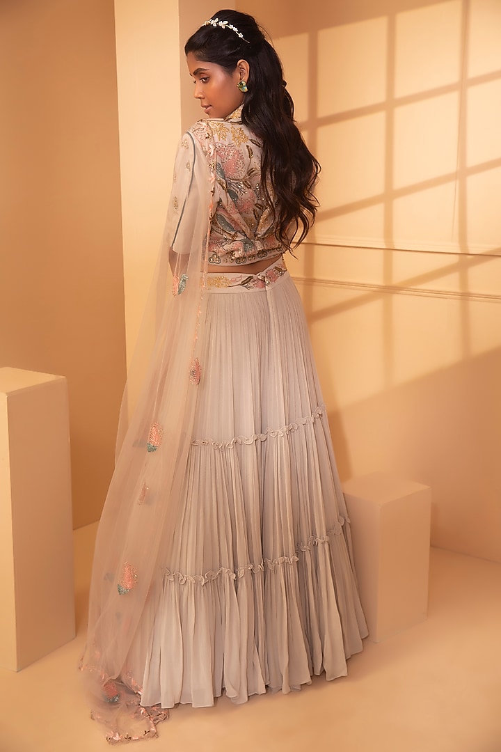 Ivory Embroidered Wedding Lehenga Set by Miku Kumar at Pernia's Pop Up Shop