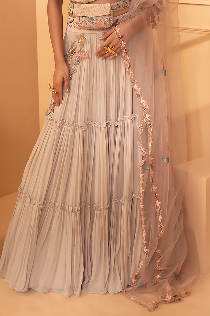 Ivory Embroidered Wedding Lehenga Set by Miku Kumar at Pernia's Pop Up Shop