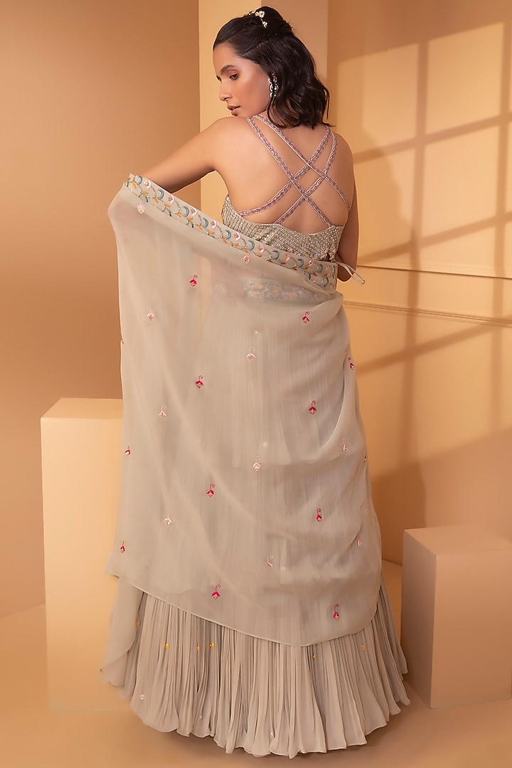 Mint Green Embroidered Wedding Lehenga Set by Miku Kumar at Pernia's Pop Up Shop