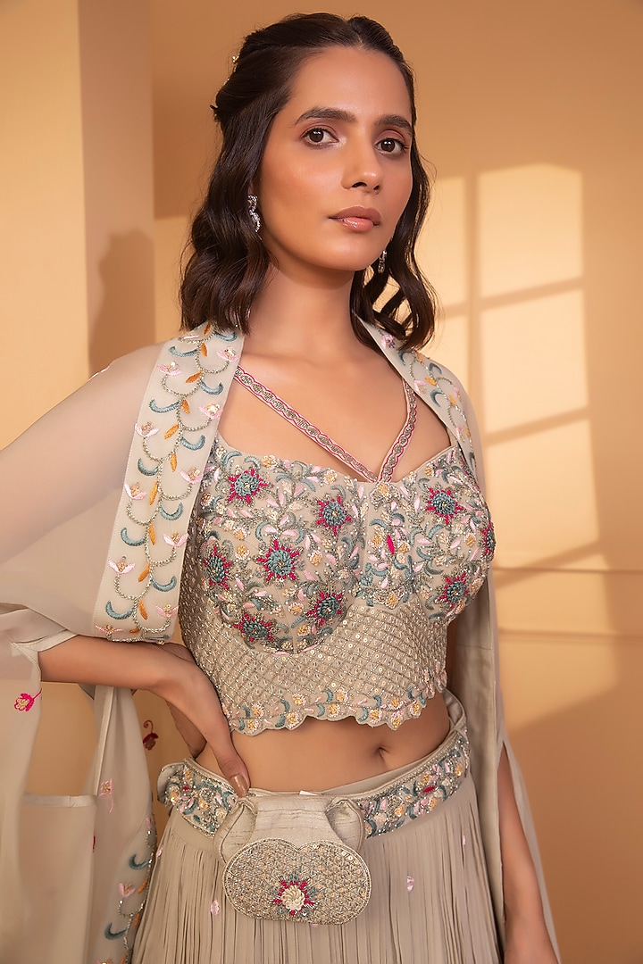 Mint Green Embroidered Wedding Lehenga Set by Miku Kumar at Pernia's Pop Up Shop