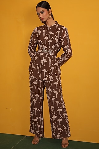 Brown Georgette Jacket Set  by Miku Kumar