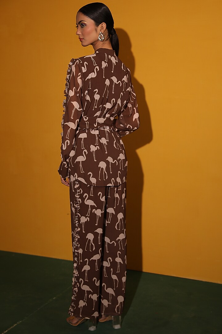 Brown Georgette Jacket Set  by Miku Kumar at Pernia's Pop Up Shop