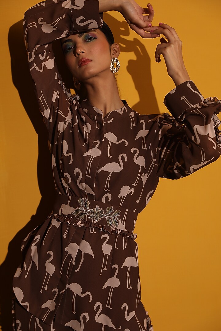Brown Georgette Jacket Set  by Miku Kumar at Pernia's Pop Up Shop