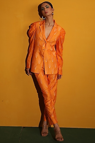Orange Chanderi Jacket Set  by Miku Kumar