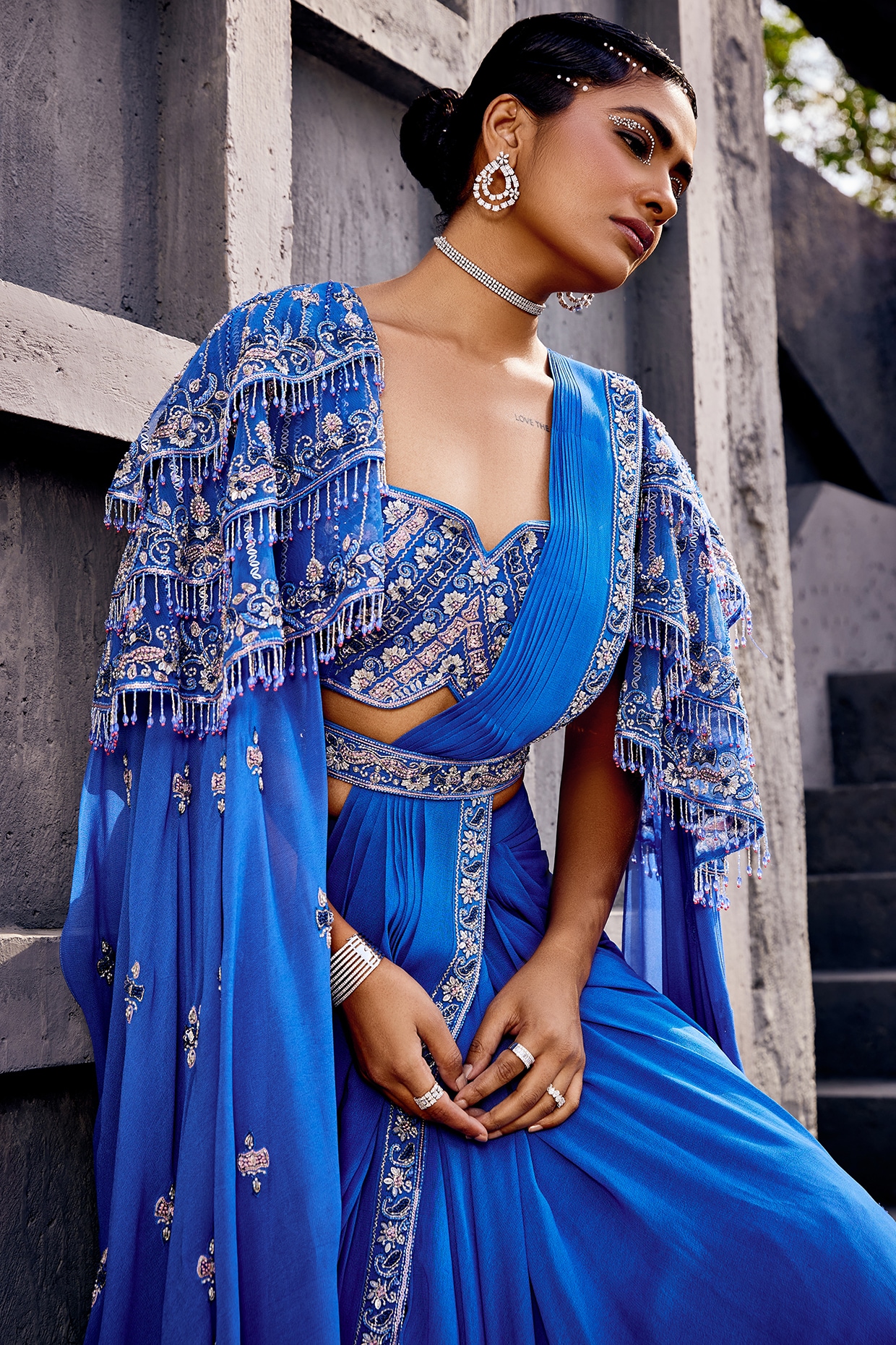 Ivory Pre-Draped Lehenga Georgette Saree With Blouse - Nidhika Shekhar-  Fabilicious Fashion