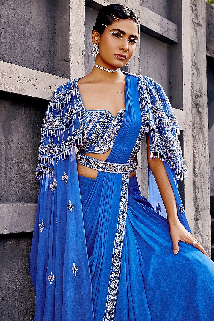 Eid Collection Royal Blue Georgette Embroidered Saree