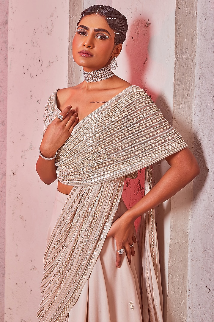 Ivory Georgette & Silk Wedding Lehenga Set by Miku Kumar at Pernia's Pop Up Shop