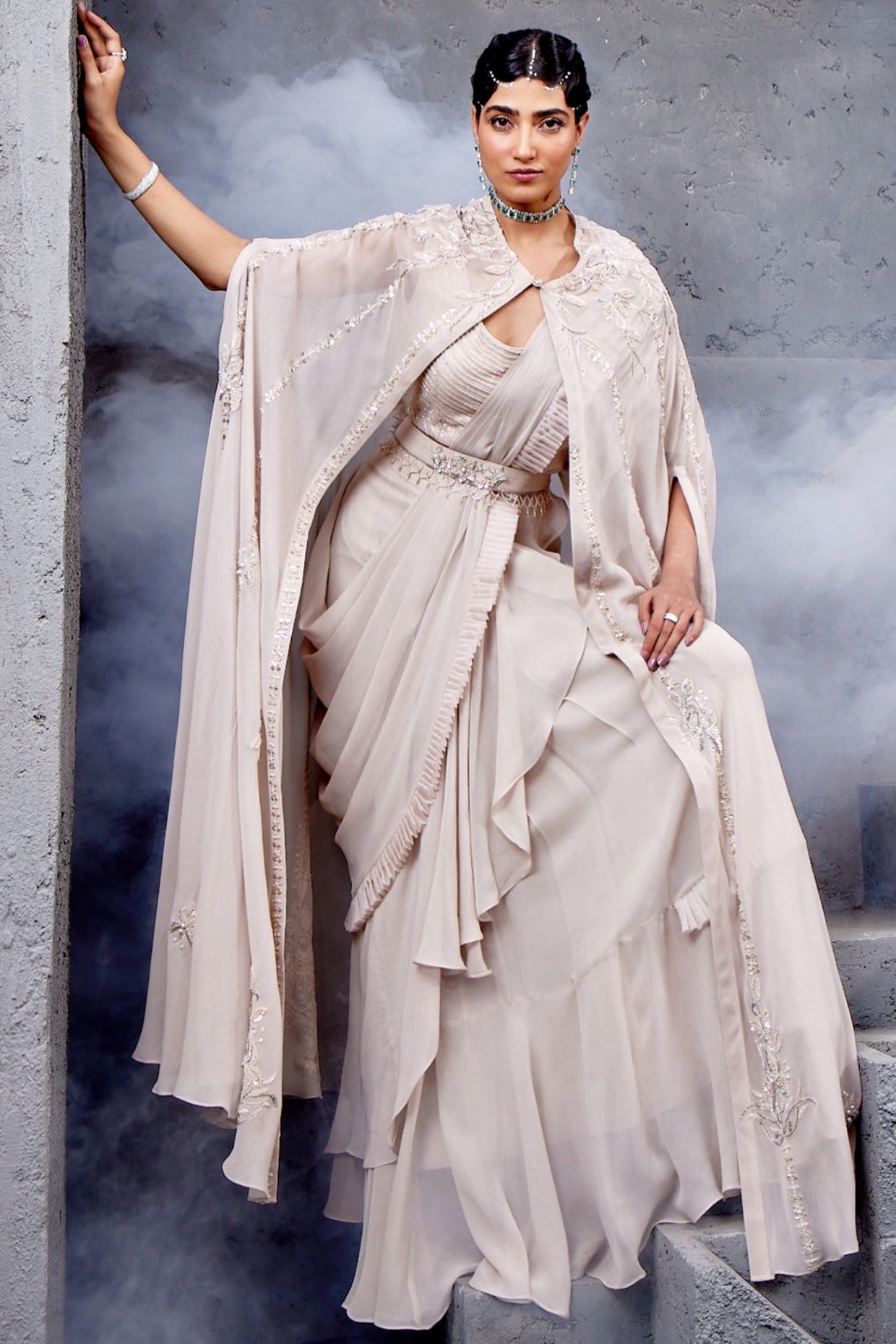 White Organza Ruffle Saree