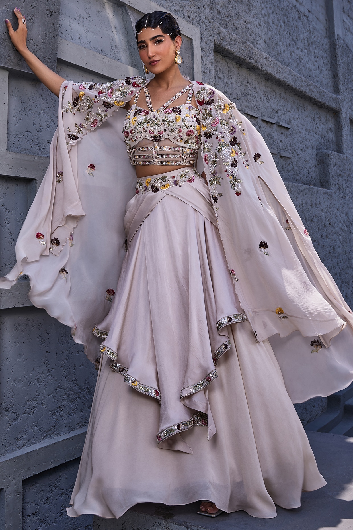 White Classy Designer Wedding Embroidered Lehenga choli with pearls work  and long Jacket Bespoke -