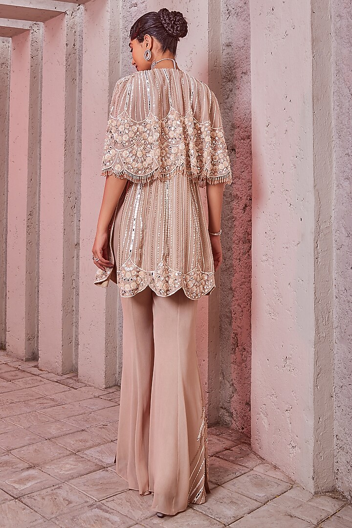 Ivory Tulle Embroidered Cape Set by Miku Kumar at Pernia's Pop Up Shop