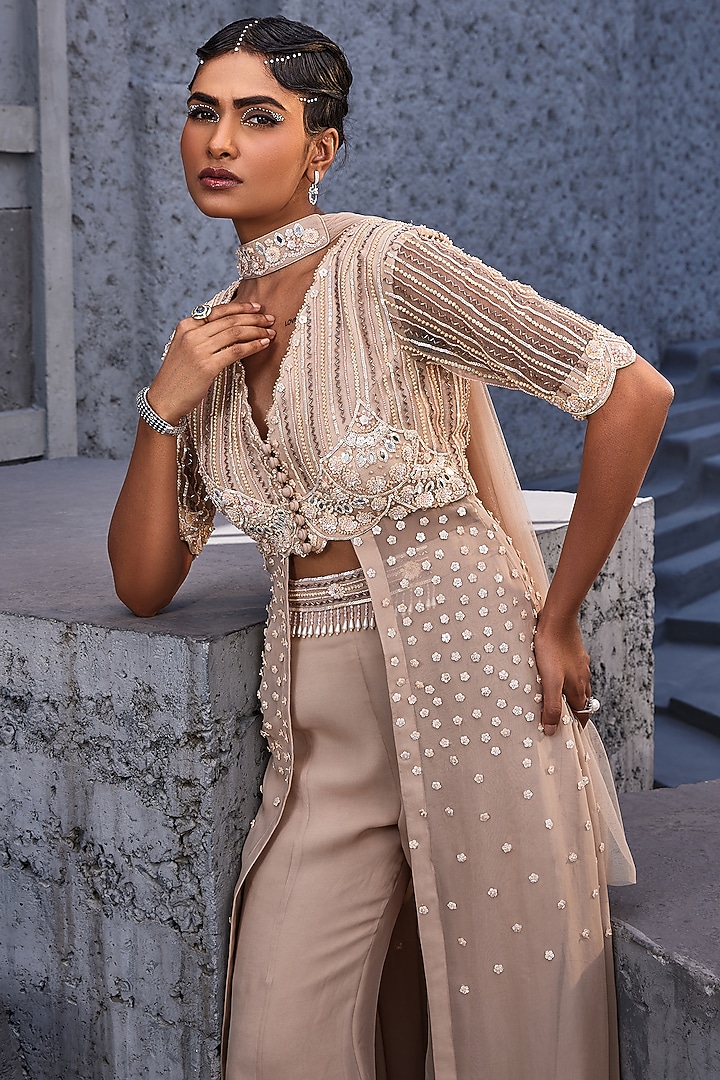 Ivory Viscose Satin Organza & Net Kurta Set by Miku Kumar at Pernia's Pop Up Shop