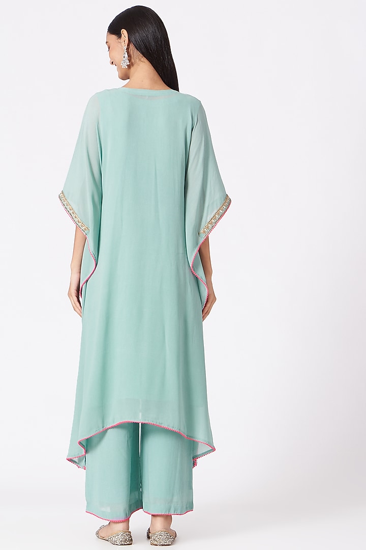 Ice Blue Embroidered Kaftan Kurta Set by Miku Kumar at Pernia's Pop Up Shop