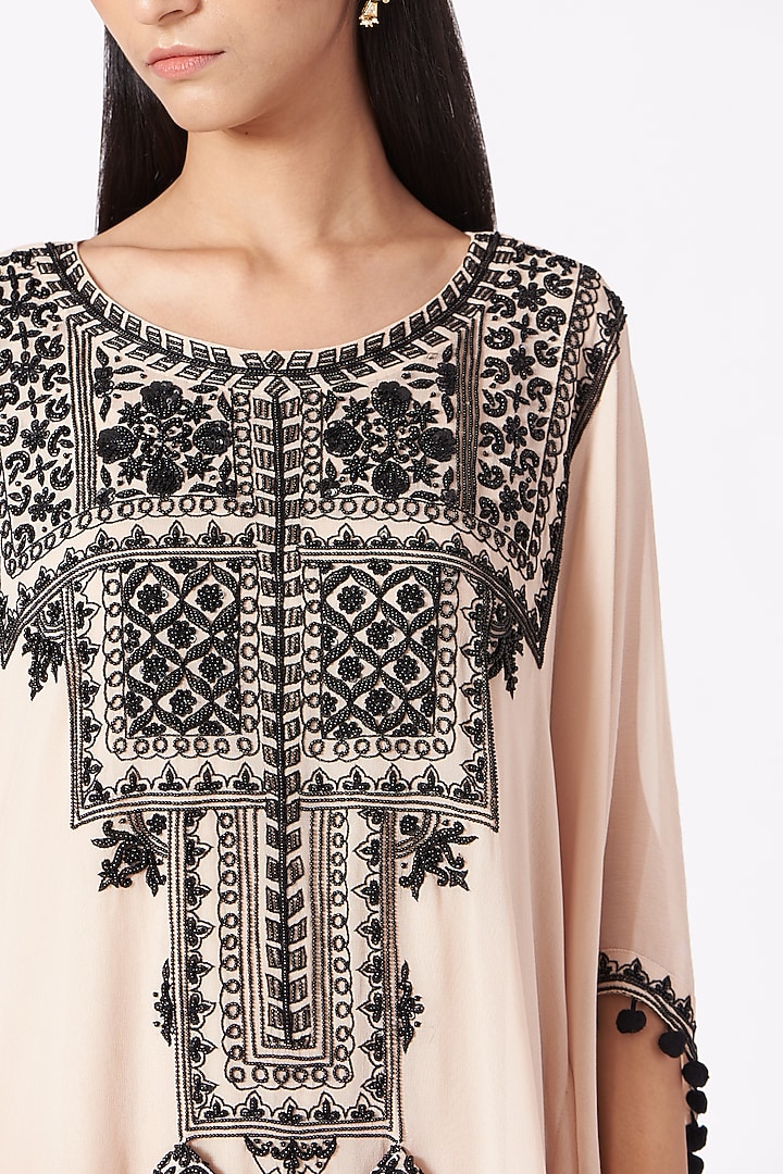Beige Georgette Bead Embroidered Kaftan Kurta Set by Miku Kumar at Pernia's Pop Up Shop