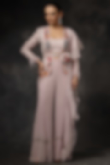 Blush Pink Georgette Bell-Bottom Pant Set by Miku Kumar at Pernia's Pop Up Shop