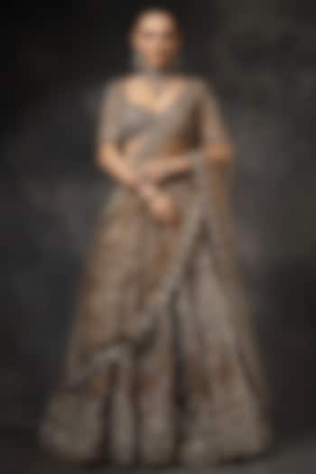 Mocha Brown Butterfly Net Sequin Embroidered Bridal Lehenga Set by Miku Kumar at Pernia's Pop Up Shop