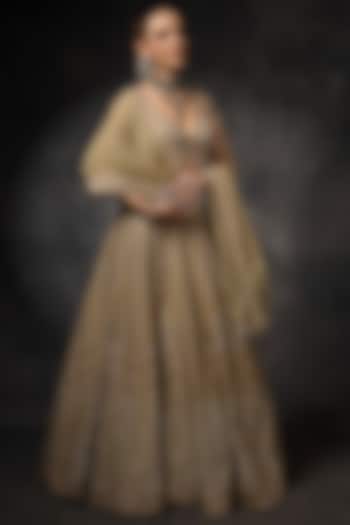 Olive Gold Silk Sequin Embellished Bridal Lehenga Set by Miku Kumar at Pernia's Pop Up Shop