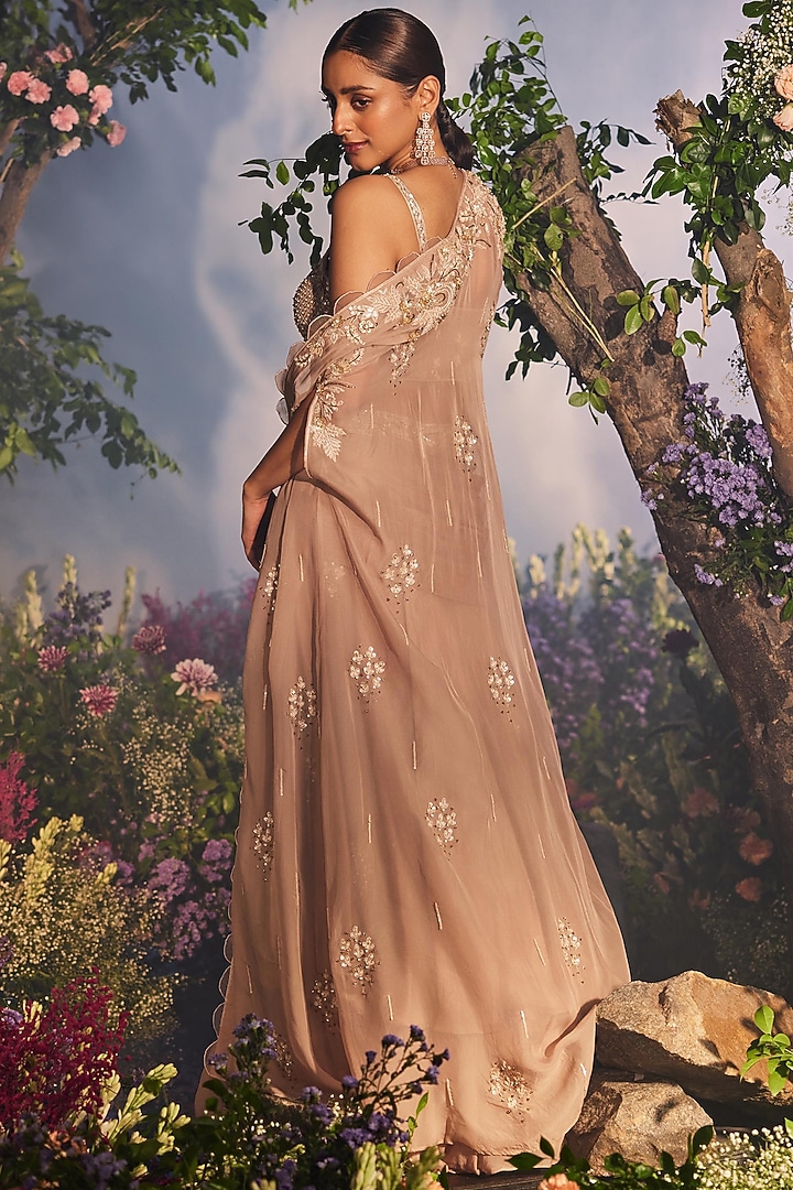 Golden Modal Satin Draped Layered Wedding Lehenga Set by Miku Kumar at Pernia's Pop Up Shop