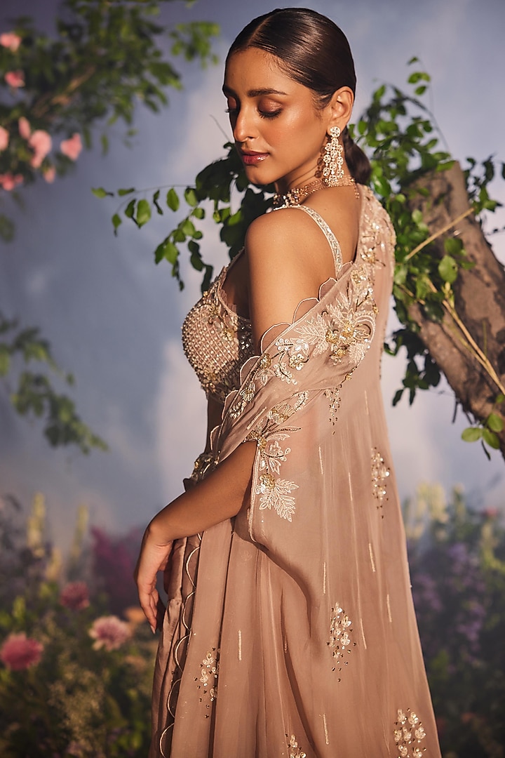 Golden Modal Satin Draped Layered Wedding Lehenga Set by Miku Kumar at Pernia's Pop Up Shop