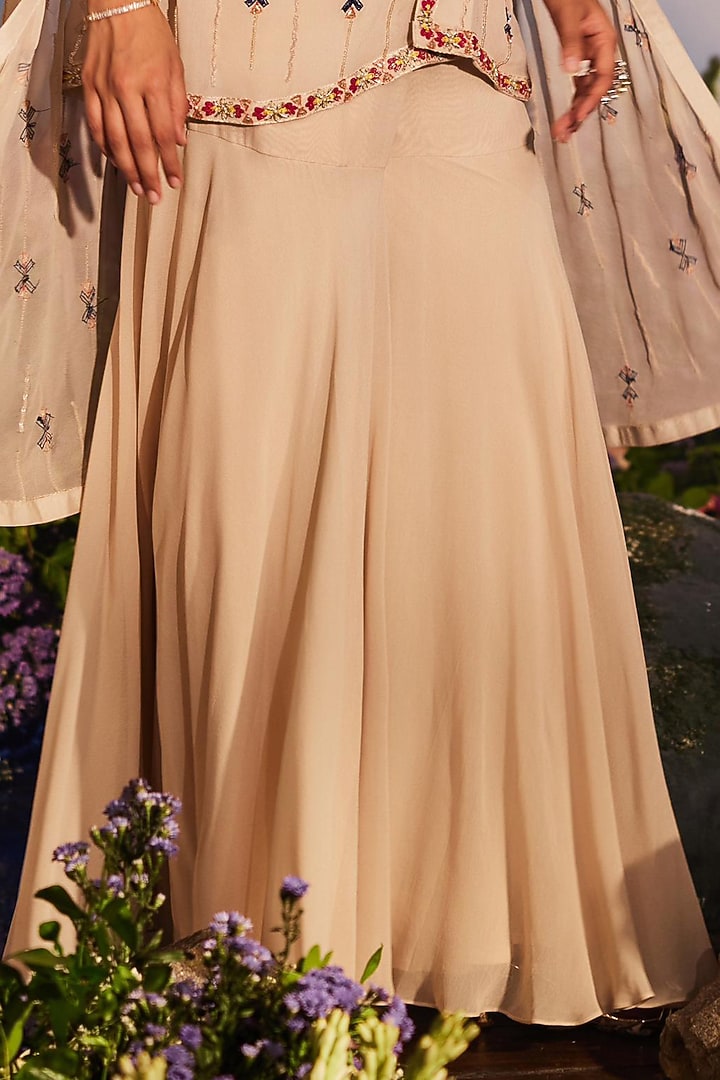 Ivory Georgette Sequins Embroidered Cape Set by Miku Kumar at Pernia's Pop Up Shop