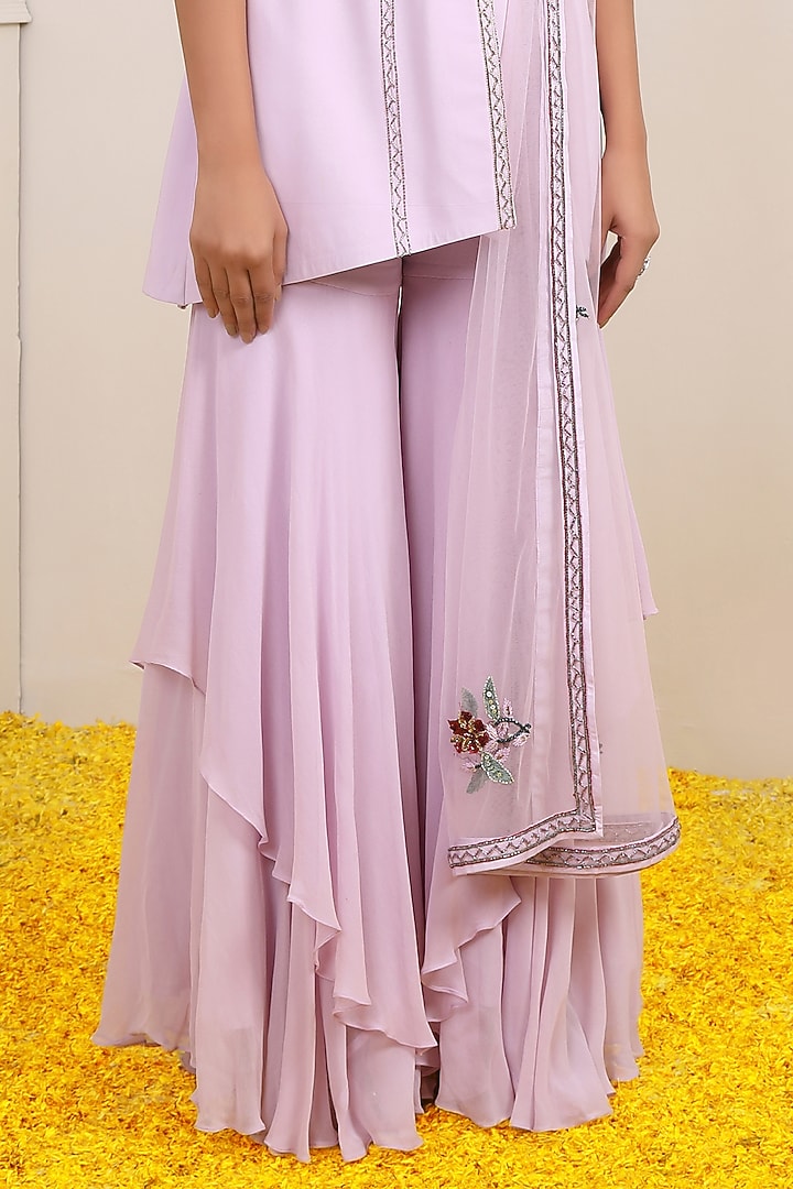 Lilac Georgette Layered Wedding Sharara Set by Miku Kumar at Pernia's Pop Up Shop