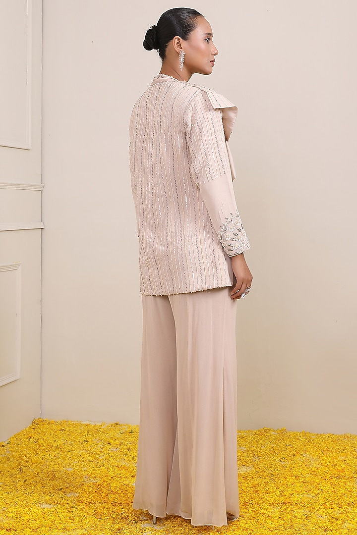 Ivory Georgette Hand Embroidered Jacket Set by Miku Kumar at Pernia's Pop Up Shop