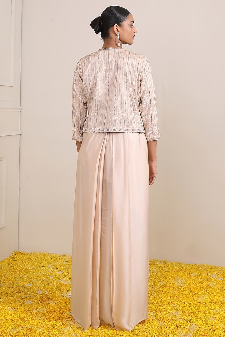 Ivory Silk & Modal Satin Hand Embroidered Jacket Set by Miku Kumar at Pernia's Pop Up Shop
