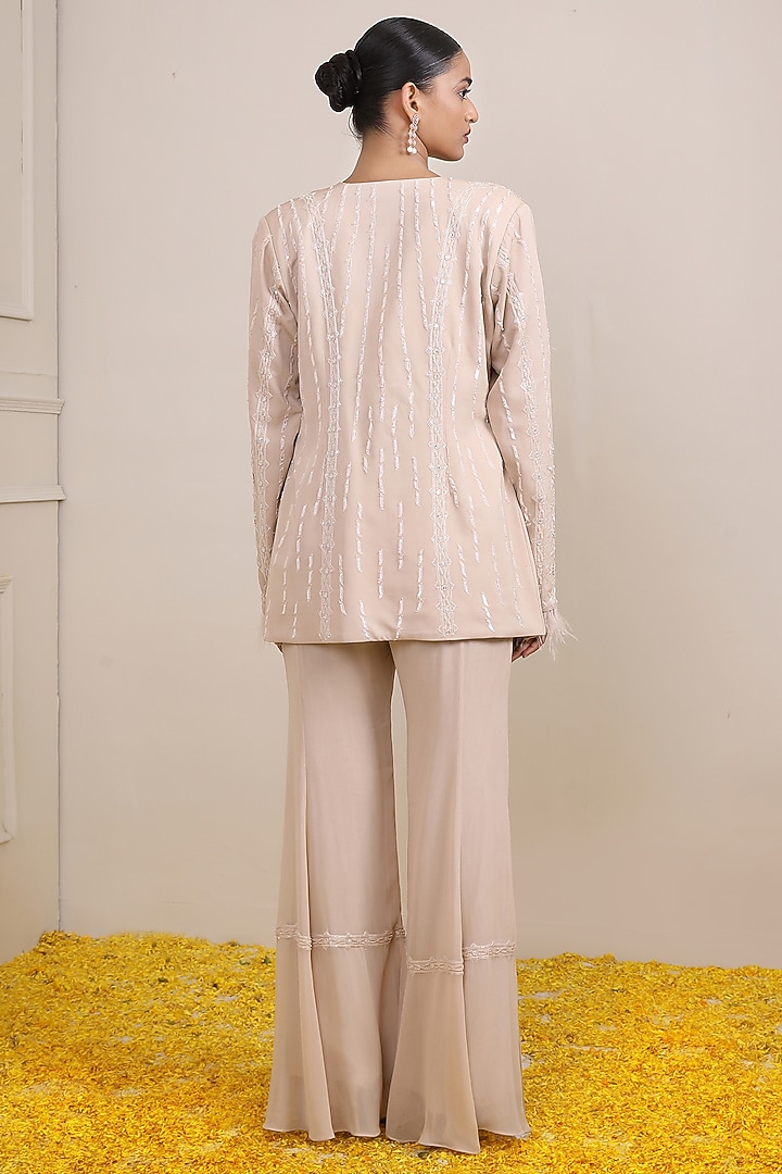 Ivory Georgette & Organza Jacket Set by Miku Kumar at Pernia's Pop Up Shop