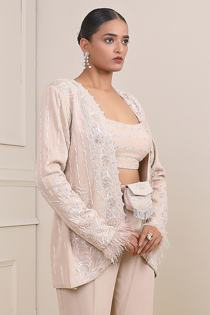 Ivory Georgette & Organza Jacket Set by Miku Kumar at Pernia's Pop Up Shop