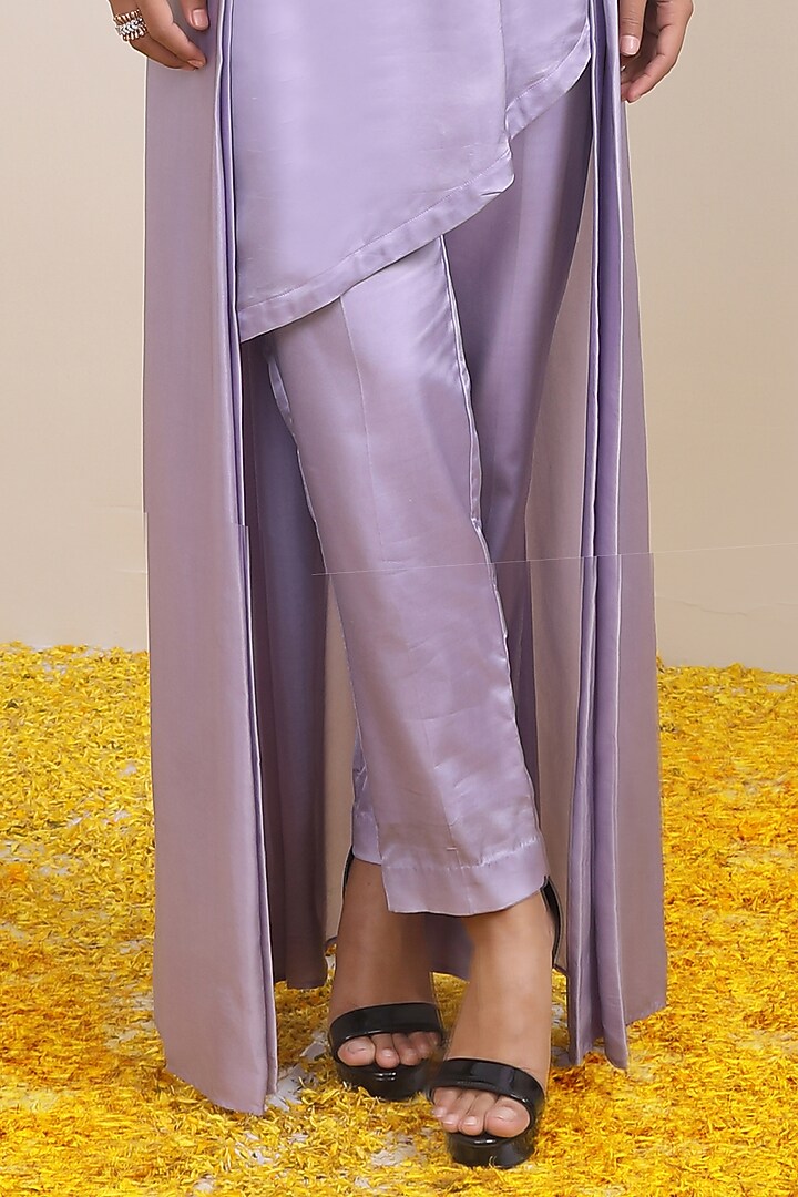 Lilac Silk & Modal Satin Hand Embroidered Jacket Set by Miku Kumar at Pernia's Pop Up Shop