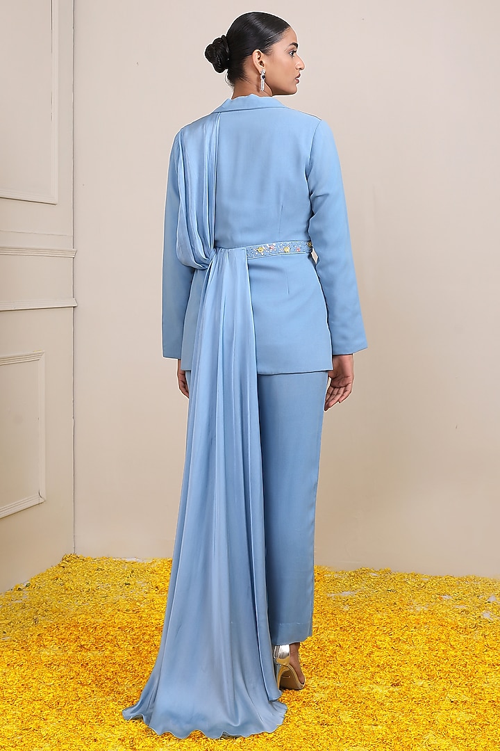 Blue Georgette Hand Embroidered Jacket Set by Miku Kumar at Pernia's Pop Up Shop