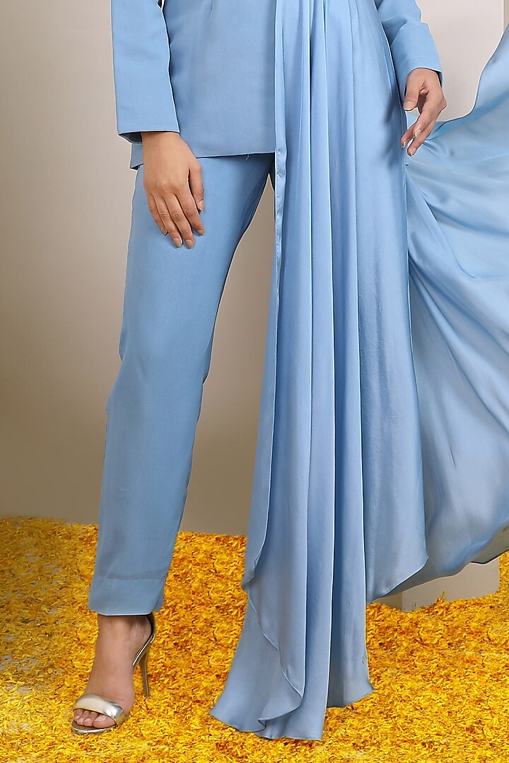 Blue Georgette Hand Embroidered Jacket Set by Miku Kumar at Pernia's Pop Up Shop